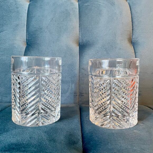Ralph Lauren Crystal Glass Herringbone Old Fashioned Bar Glass Whiskey Set of 2 - Picture 7 of 7